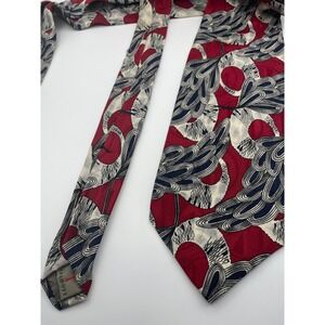 Talbott Studio Mens Red Navy Blue Abstract Silk Necktie Hand Sewn Made in USA